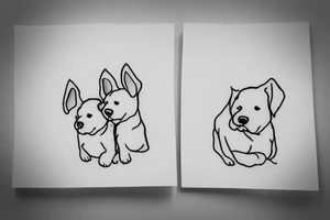 Two sister puppies. Single line. Minimalist. Simple. Dainty. tattoo idea