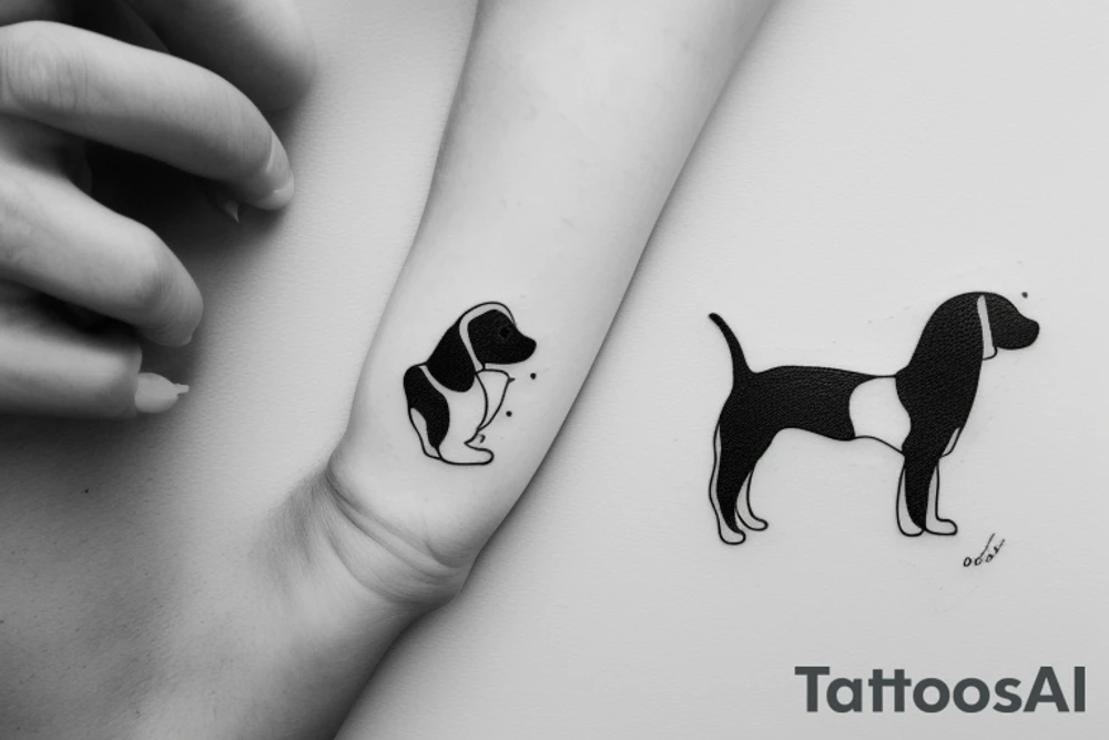 Two sister puppies. Single line. Minimalist. Simple. Dainty. tattoo idea