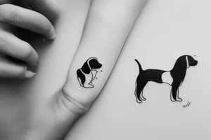 Two sister puppies. Single line. Minimalist. Simple. Dainty. tattoo idea