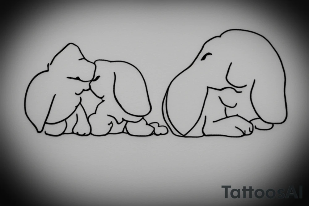 Two sister puppies. Single line. Minimalist. Simple. Dainty. tattoo idea