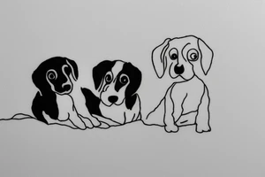 Two sister puppies. Single line. Minimalist. Simple. Dainty. 1 inch. tattoo idea
