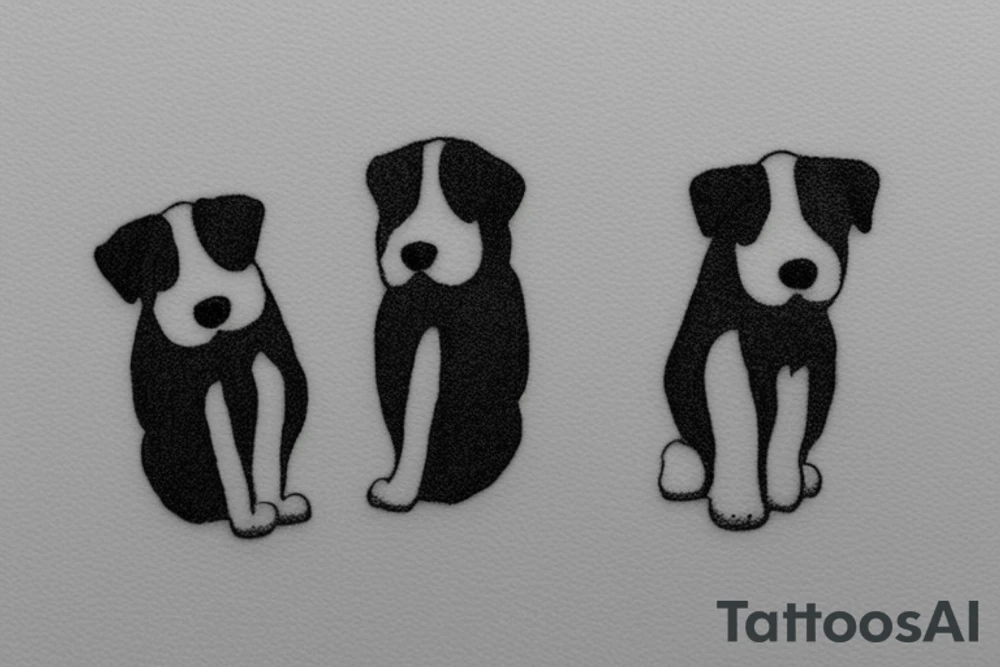 Two sister puppies. Single line. Minimalist. Simple. Dainty. 1 inch. tattoo idea