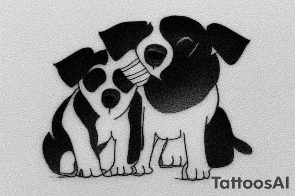 Two sister puppies. Single line. Minimalist. Simple. Dainty. 1 inch. tattoo idea