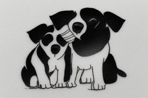 Two sister puppies. Single line. Minimalist. Simple. Dainty. 1 inch. tattoo idea