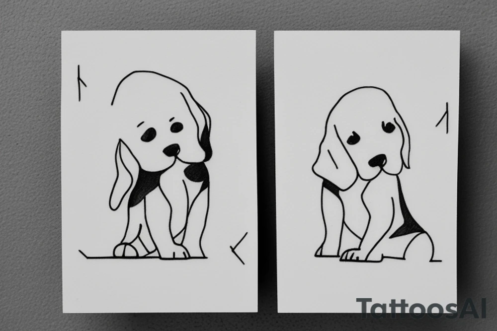 Two sister puppies. Single line. Minimalist. Simple. Dainty. 1 inch. tattoo idea