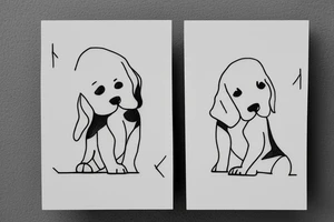 Two sister puppies. Single line. Minimalist. Simple. Dainty. 1 inch. tattoo idea
