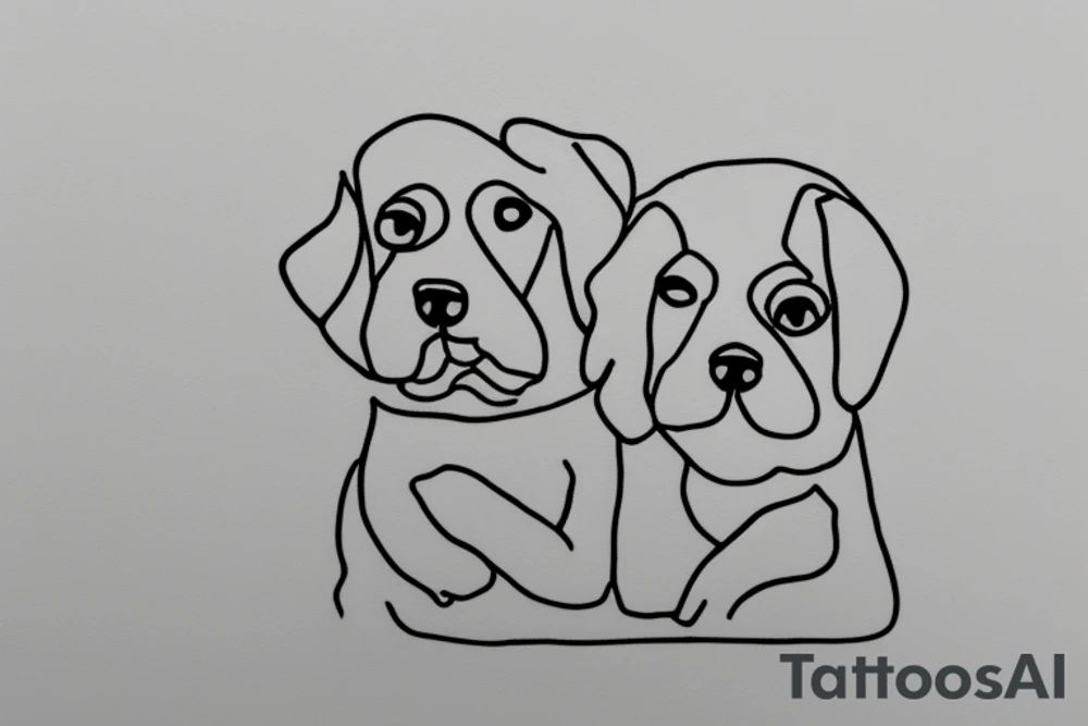 Two sister puppies. Single line. Minimalist. Simple. Dainty. 1 inch. tattoo idea