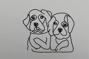 Two sister puppies. Single line. Minimalist. Simple. Dainty. 1 inch. tattoo idea
