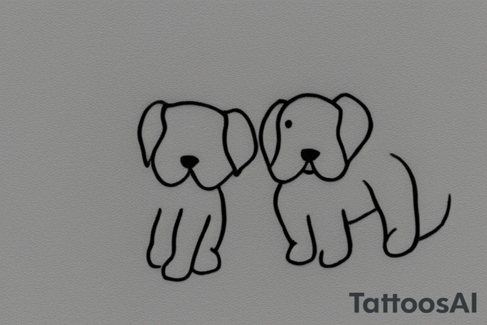 Two sister puppies. Single line. Minimalist. Simple. Dainty. 1 inch. tattoo idea