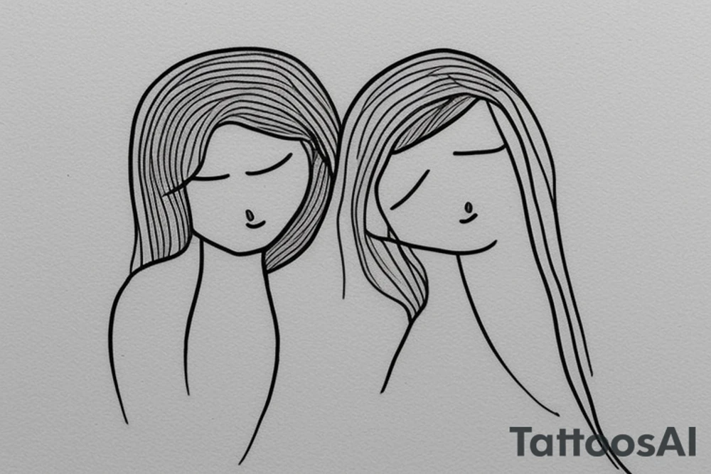 Two sisters. Single line. Minimalist. Simple. Dainty. 1 inch. tattoo idea