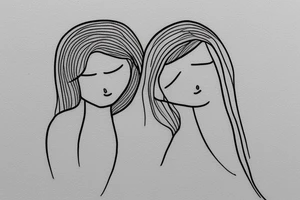 Two sisters. Single line. Minimalist. Simple. Dainty. 1 inch. tattoo idea