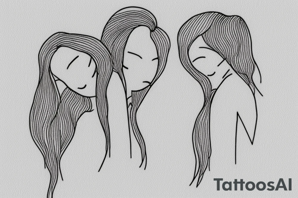 Two sisters. Single line. Minimalist. Simple. Dainty. 1 inch. tattoo idea