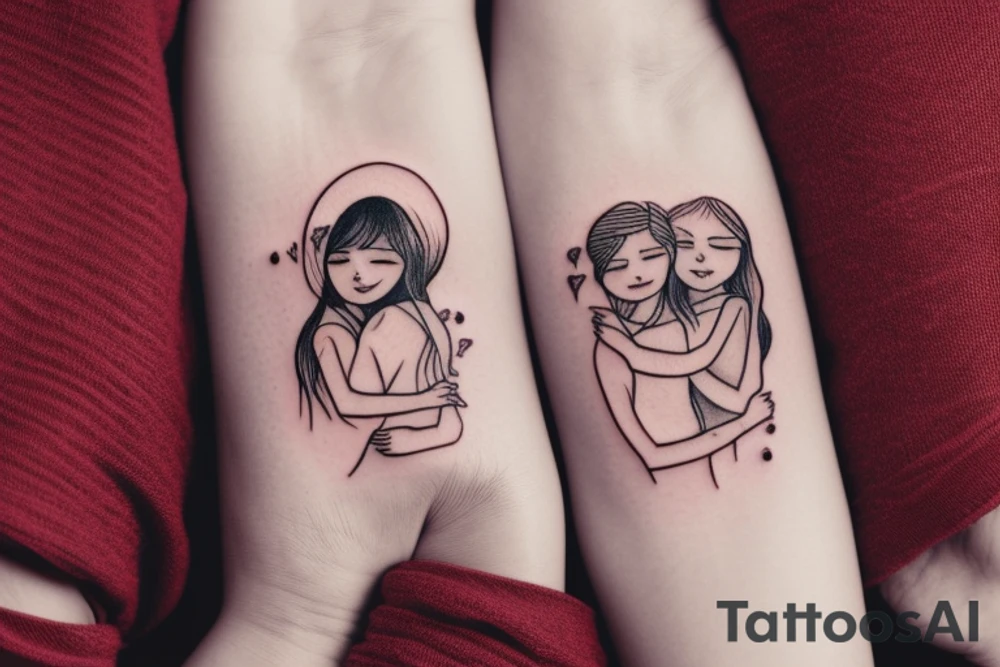 2 Sisters hugging. Simple. Dainty. Small. tattoo idea