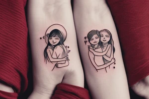 2 Sisters hugging. Simple. Dainty. Small. tattoo idea