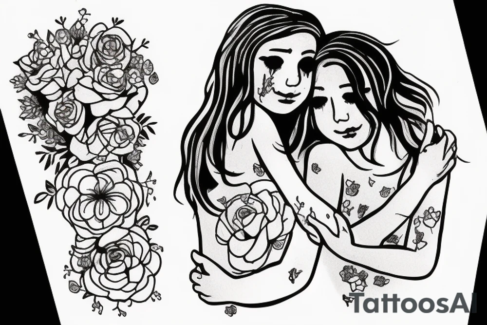 2 Sisters hugging. Simple. Dainty. Small. tattoo idea