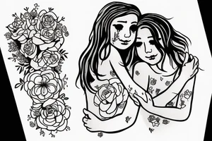 2 Sisters hugging. Simple. Dainty. Small. tattoo idea