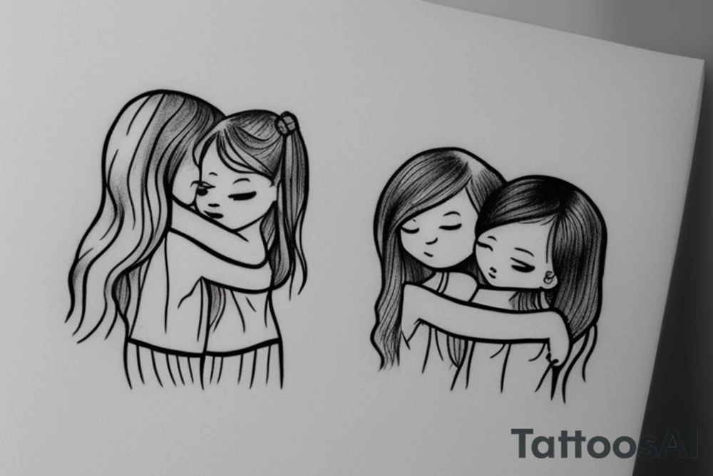 2 Sisters hugging. Simple. Dainty. Small. tattoo idea