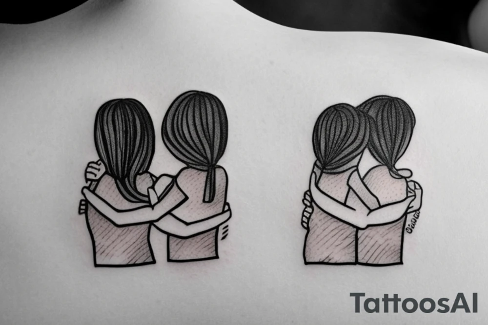 2 Sisters hugging. Simple. Dainty. Small. tattoo idea