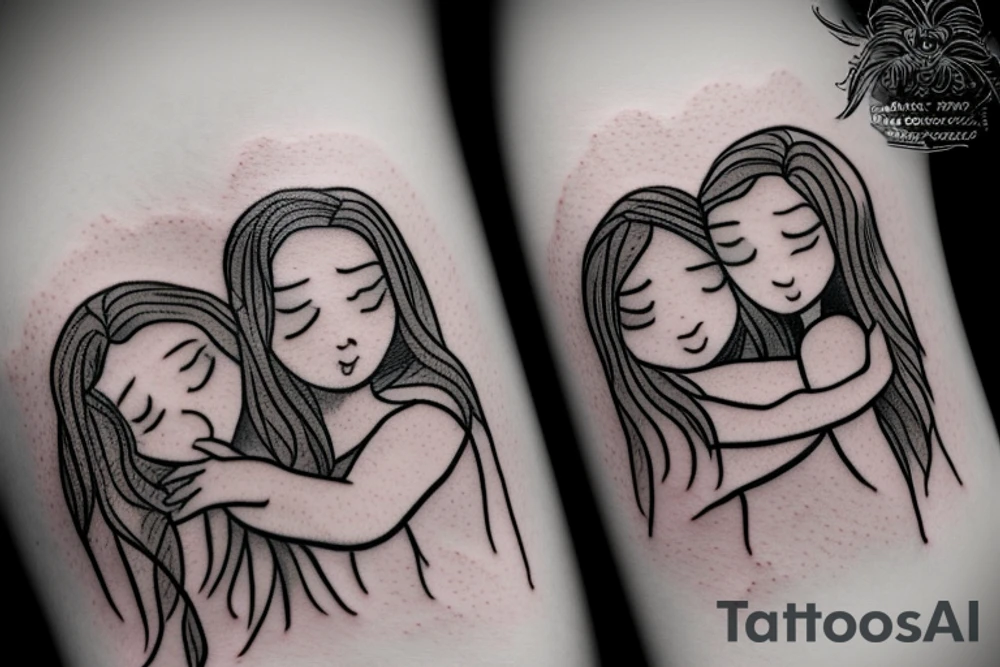 2 Sisters hugging. Simple. Dainty. Small. tattoo idea