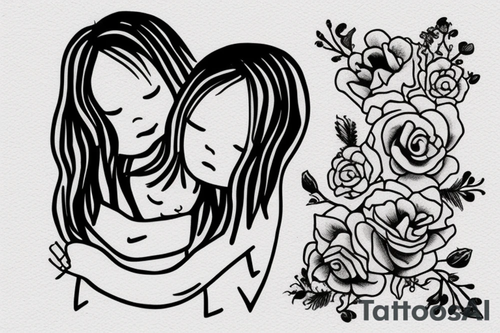2 Sisters hugging. Simple. Dainty. Small. tattoo idea