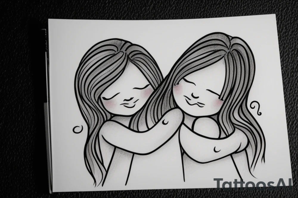 2 Sisters hugging. Simple. Dainty. Small. tattoo idea