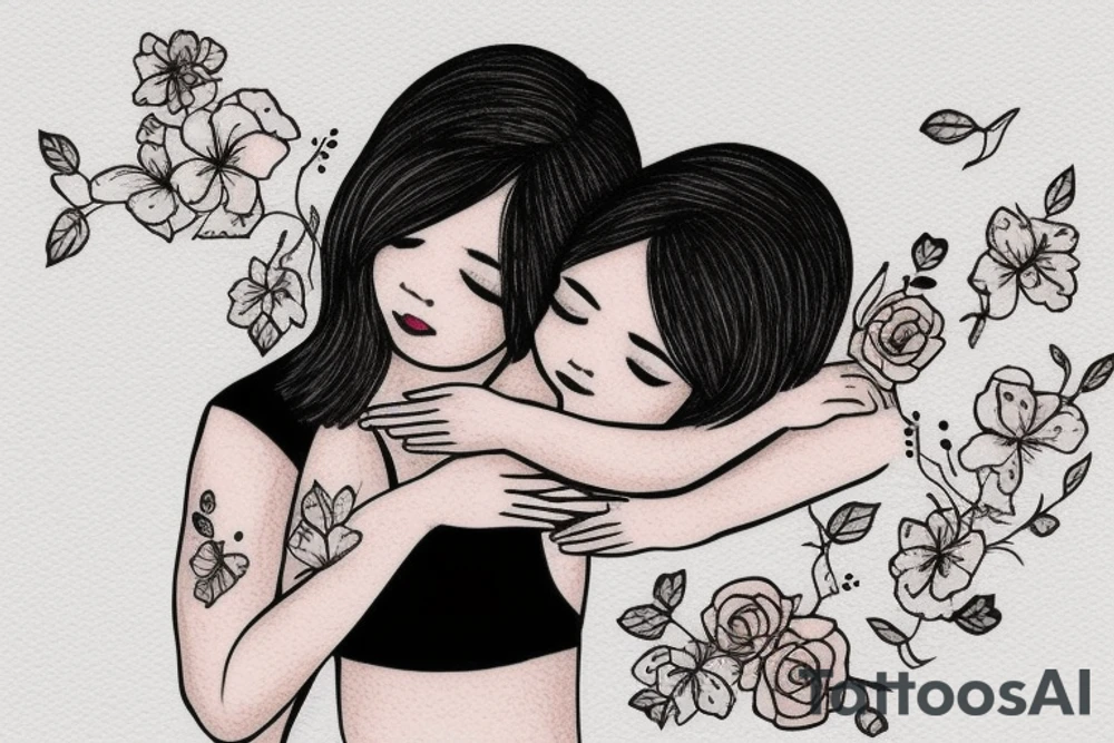 2 Sisters hugging. Simple. Dainty. Small. tattoo idea