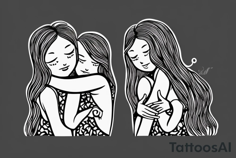 2 Sisters hugging. Simple. Dainty. Small. tattoo idea