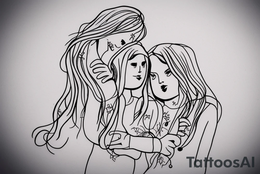 2 Sisters hugging. Simple. Dainty. Small. tattoo idea