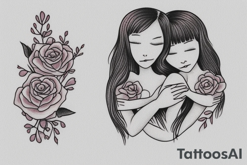 2 Sisters hugging. Simple. Dainty. Small. tattoo idea
