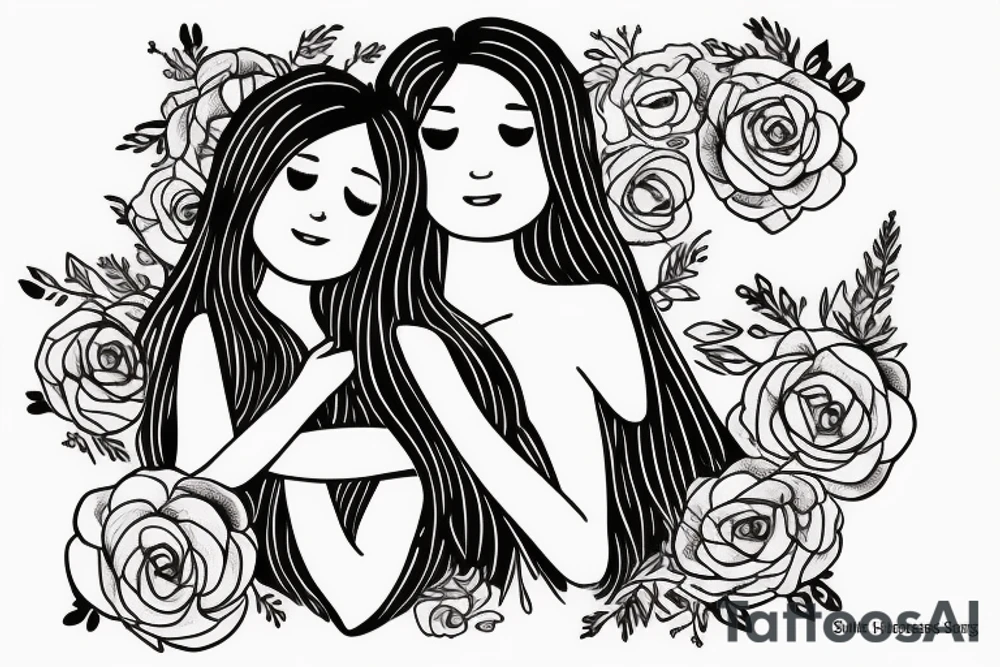 2 Sisters hugging. Simple. Dainty. Small. tattoo idea