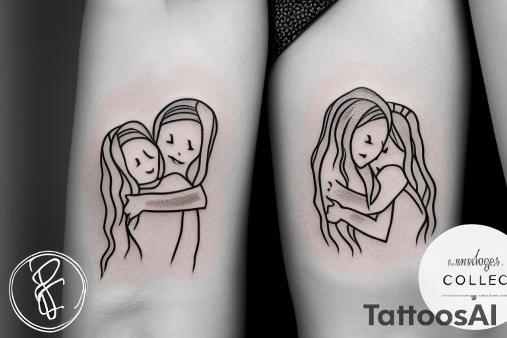 2 Sisters hugging. Simple. Dainty. Small. tattoo idea