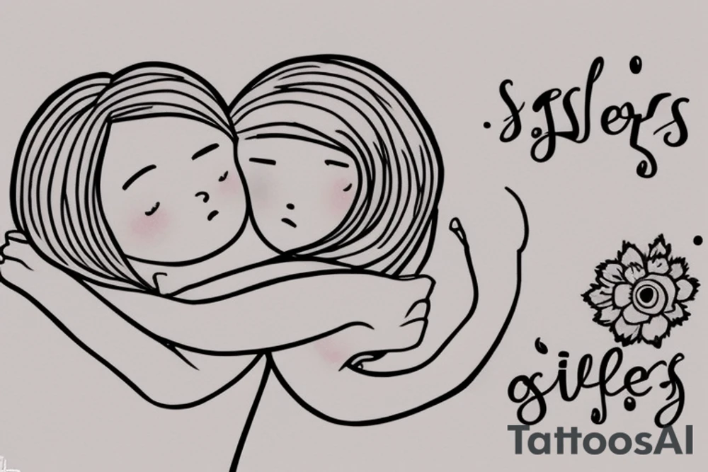 2 Sisters hugging. Simple. Dainty. Small. tattoo idea