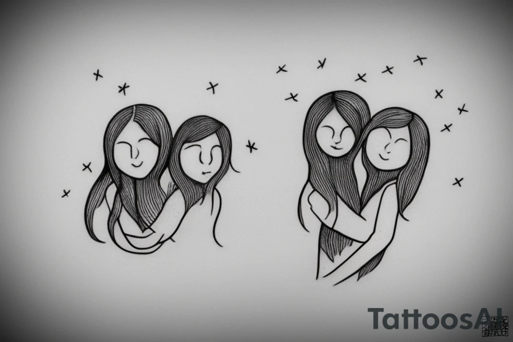 2 Sisters hugging. Simple. Dainty. Small. tattoo idea