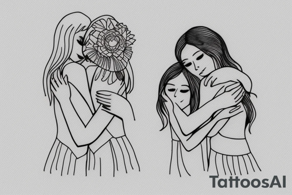 2 Sisters hugging. Simple. Dainty. Small. tattoo idea