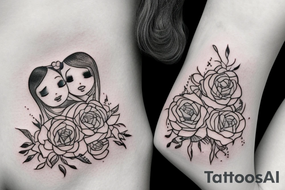 2 Sisters hugging. Simple. Dainty. Small. tattoo idea