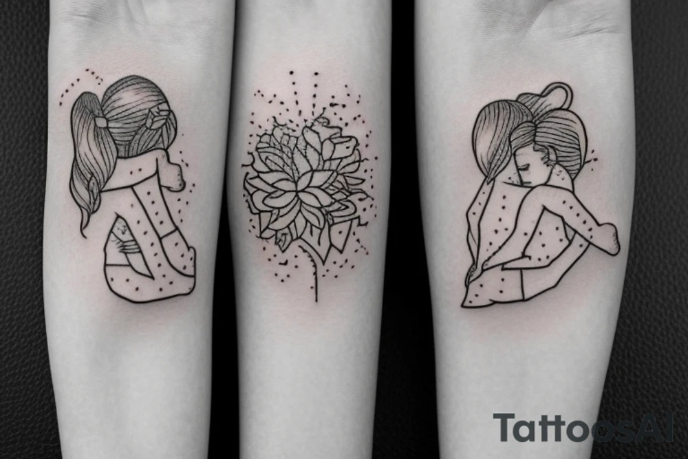 2 Sisters hugging. Simple. Dainty. Small. tattoo idea
