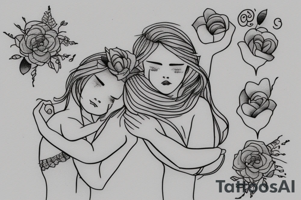 2 Sisters hugging. Simple. Dainty. Small. tattoo idea