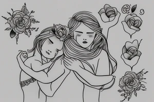 2 Sisters hugging. Simple. Dainty. Small. tattoo idea