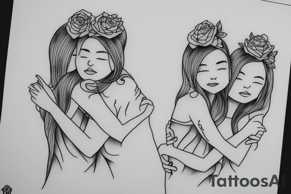 2 Sisters hugging. Simple. Dainty. Small. tattoo idea