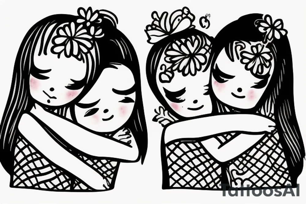 2 Sisters hugging. Simple. Dainty. Small. tattoo idea