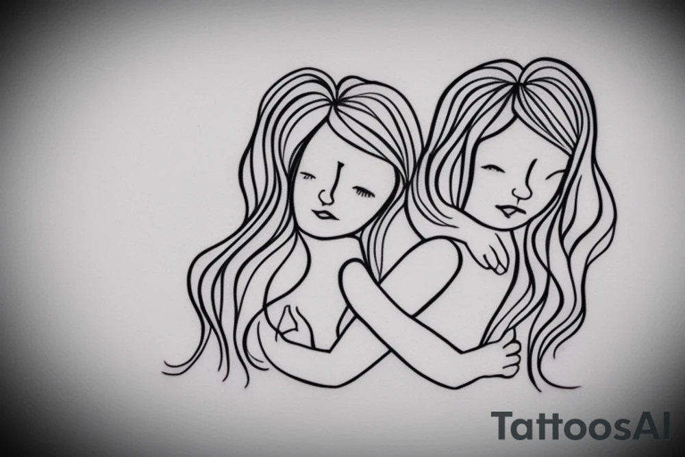 2 Sisters hugging. Simple. Dainty. Small. tattoo idea