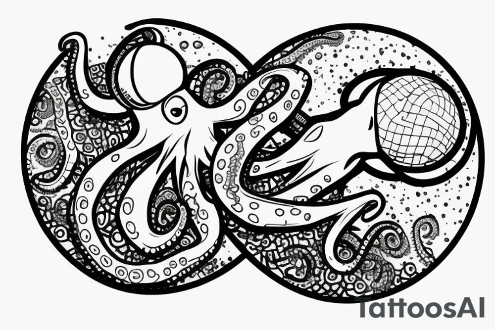 journalist octopus sitting on top of the globe, octopus is wearing a pedant of the star of David tattoo idea