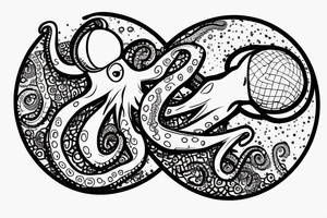 journalist octopus sitting on top of the globe, octopus is wearing a pedant of the star of David tattoo idea