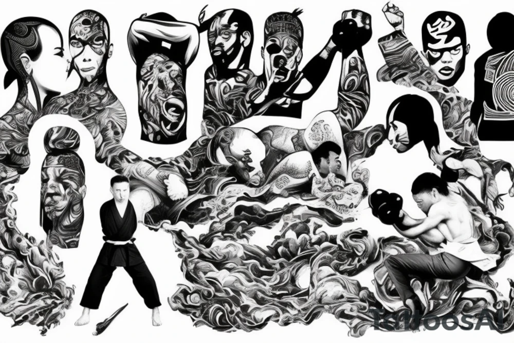 Martial arts and hip hop music tattoo idea