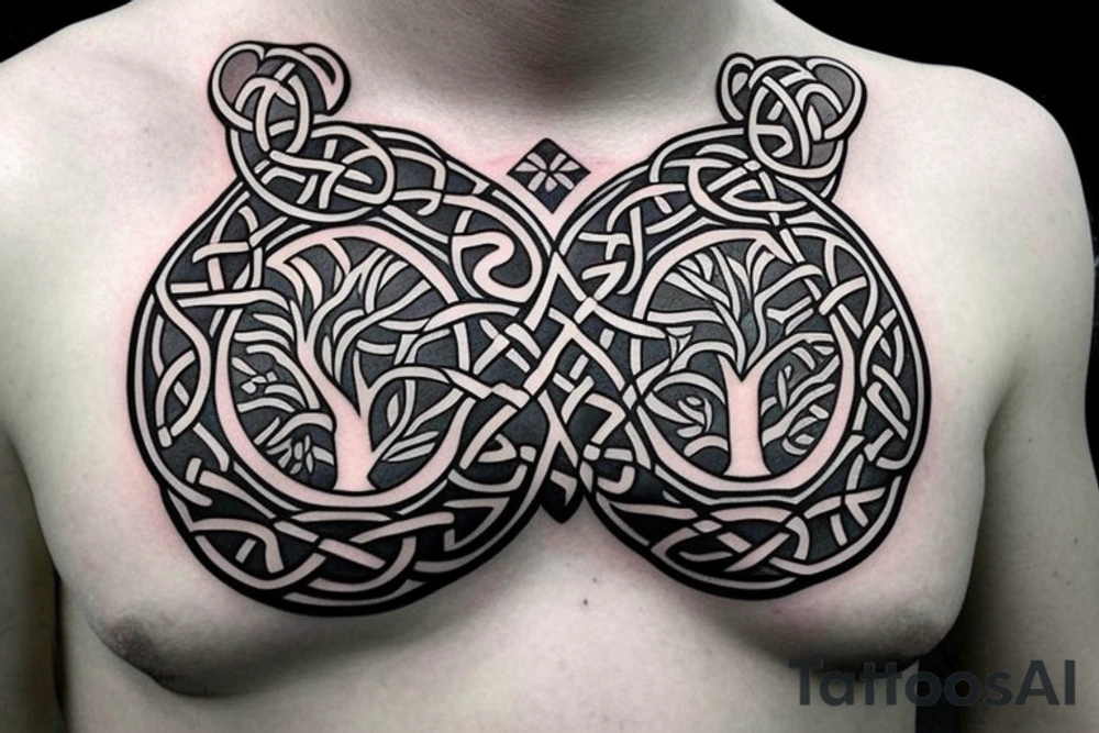 Tree of life Celtic faces
chest tattoo tattoo idea