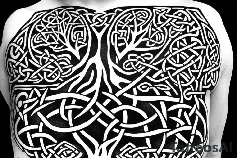 Tree of life Celtic faces
chest tattoo tattoo idea