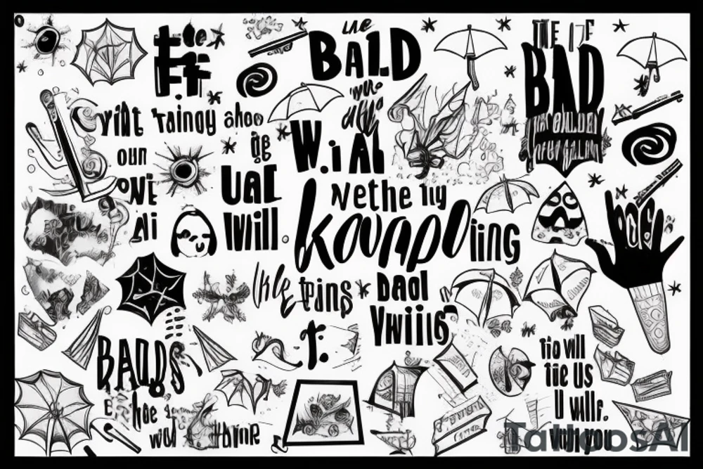 Use the words “I will keep the bad things from you" to make the shape of an umbrella tattoo idea