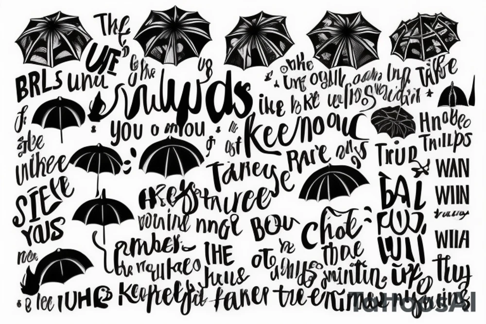 Use the words “I will keep the bad things from you" to make the shape of an umbrella tattoo idea