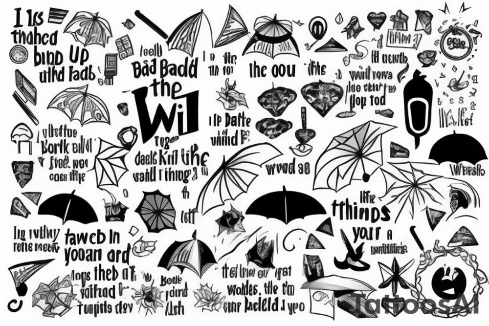 Use the words “I will keep the bad things from you" to make the shape of an umbrella tattoo idea