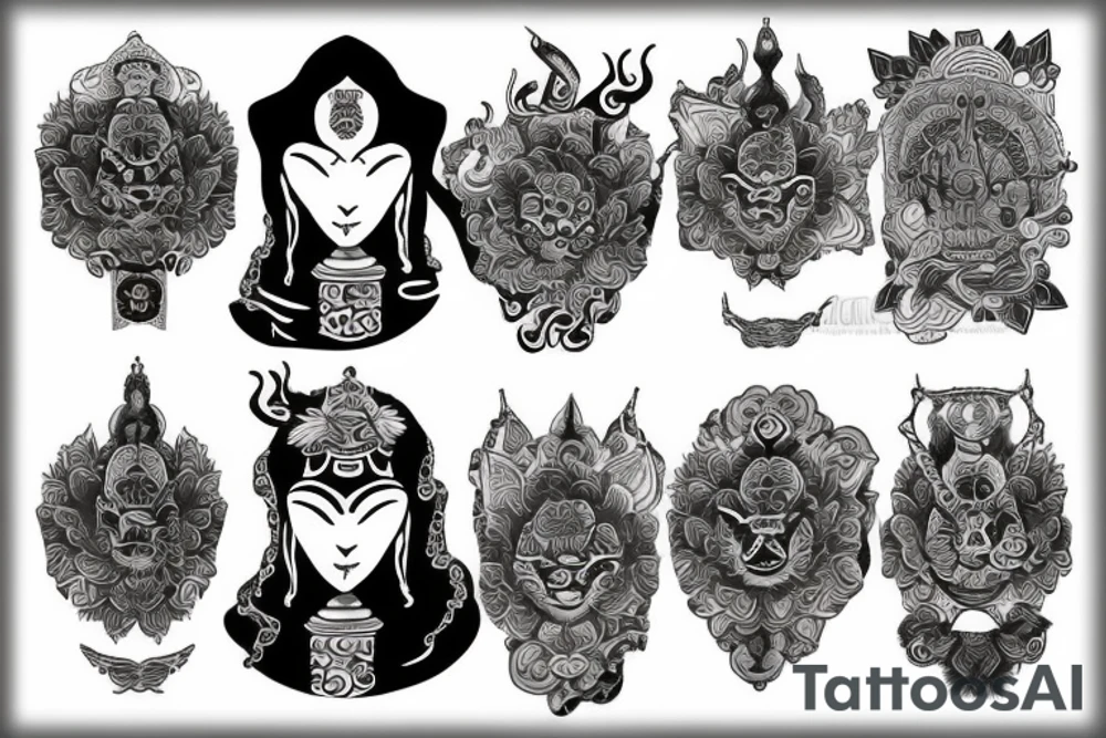 Tibetan creatures chest tattoo tattoo idea